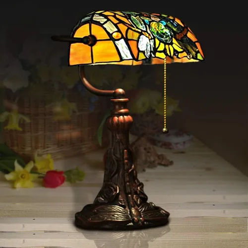 Miniatura 5 de Tiffany - Lámpara de mesa con vitrales para sala de estar, lámpara de piano con libélula lateral, pequeña de 15.5 pulgadas de alto, lámpara