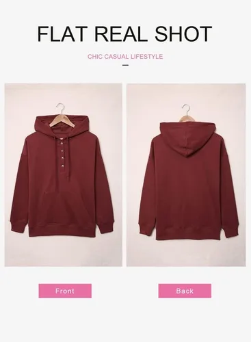 Miniatura 3 de Dokotoo - Sudaderas con capucha para mujer, con cuello de botón y cordón de ajuste, sudaderas casuales de manga larga