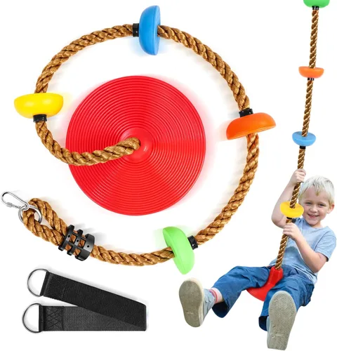 Miniatura 9 de Juego de columpio de árbol con cuerda para escalar y plataformas y asiento oscilante para patio de recreo al aire libre para niños, incluye correa