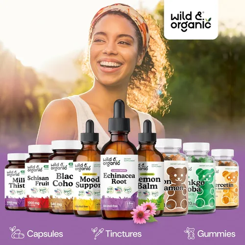 Miniatura 5 de Wild & Organic Tintura de equinácea - Suplementos de drenaje inmune y linfático - Gotas líquidas de hierbas de equinácea - Agregar al té - Extracto