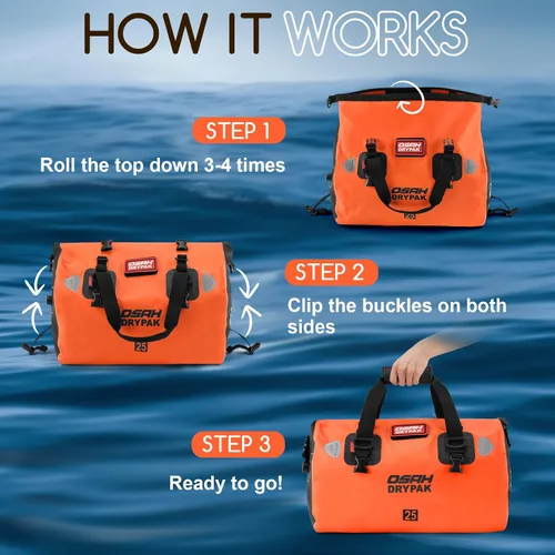 Miniatura 5 de OSAH DRYPAK Bolsa de lona impermeable – Bolsa seca para motocicleta con gran espacio de almacenamiento, bolsas de equipaje impermeables con bolsillo