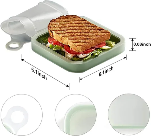Miniatura 2 de Anjing Recipiente de silicona para loncheras, 2 recipientes de almacenamiento de alimentos con tapas, bolsa reutilizable para preparación