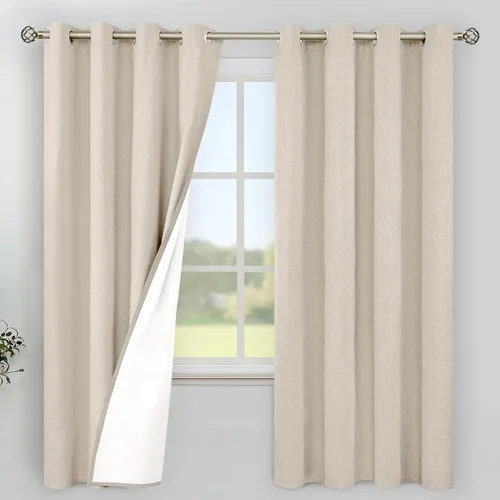 Miniatura 38 de YoungsTex - Cortinas de lino beige 100% opacas para dormitorio de 63 pulgadas de largo, cortinas cortas con aislamiento térmico y ojales