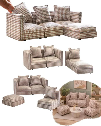 iLAND Muebles de Casa de Muñecas Sofá Seccional en Miniatura para Decoración de Casa de Muñecas Compatible con Accesorios a Escala 1/12, Sofá