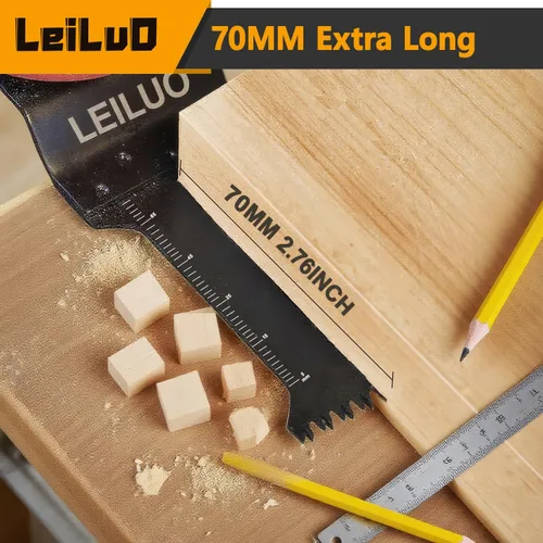 Miniatura 4 de LEILUO 7 hojas de sierra oscilantes universales extra largas de dientes japoneses y titanio multiherramienta para madera con clavos, cuchillas