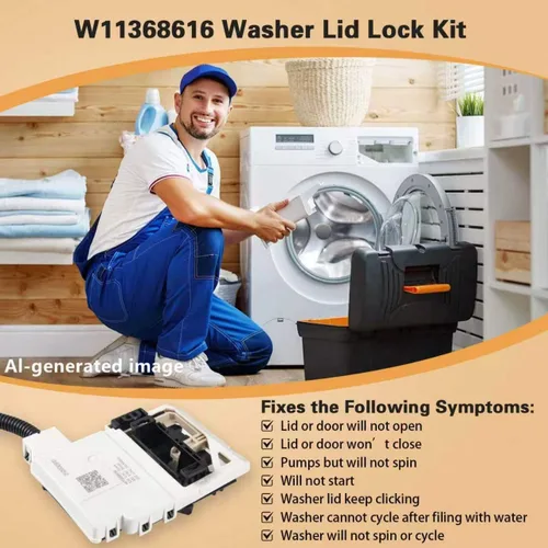 Miniatura 6 de W11368616 Conjunto de bloqueo de tapa de arandela, reemplaza W11670519, AP7214714 para Whirlpool & Maytag, reemplazo del pestillo de puerta