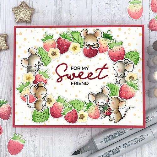 Miniatura 6 de Juego de sellos y troqueles de fresas y ratones para hacer tarjetas, sellos transparentes y troqueles de corte de metal para álbumes de recortes