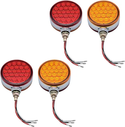 Miniatura 16 de 4 piezas de luces de parada y cola redondas de doble cara con 42 LED, rojas, y lámpara de estacionamiento y señal de giro trasera ámbar, compatibles