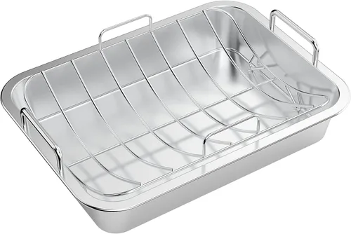 Miniatura 8 de Onlyfire Sartén para asar con estante en U – Asador de acero inoxidable para hornear, sartén rectangular de lasaña de pavo de 16 pulgadas para asar
