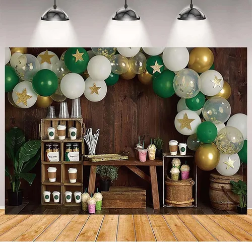 Fondo rústico de madera marrón para cafetería, café, helado, fondo, fotografía, globos, estrellas, fotografía, fondo, decoración de retrato