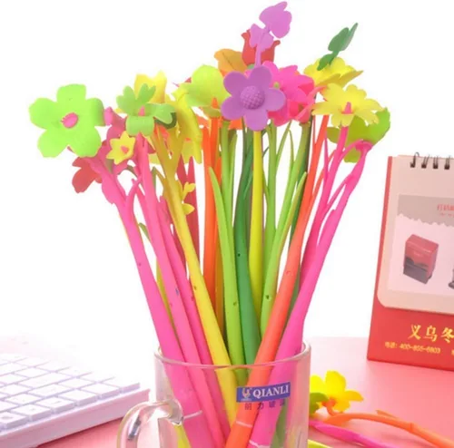 Miniatura 3 de Bolígrafo de bola de gel de hoja de flor kawaii, lindo y colorido de moda, suministros escolares, artículos de papelería (6 unidades)