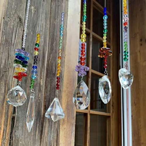 Miniatura 5 de H&D HYALINE & DORA Colgantes de cristal de cristales coloridos, candelabros con atrapasueños de prismas, adornos colgantes de cristal de chakra