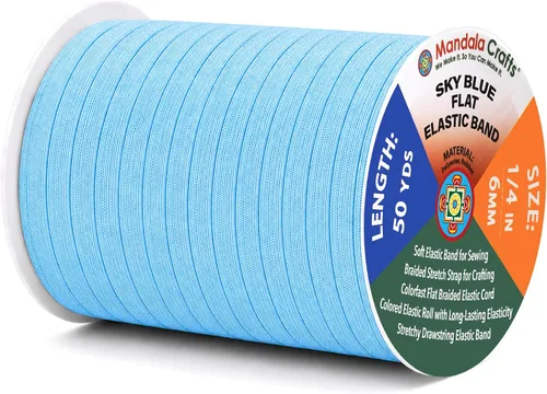 Miniatura 249 de Mandala Crafts - Rollo de cordón elástico plano para costura y manualidades Blanco