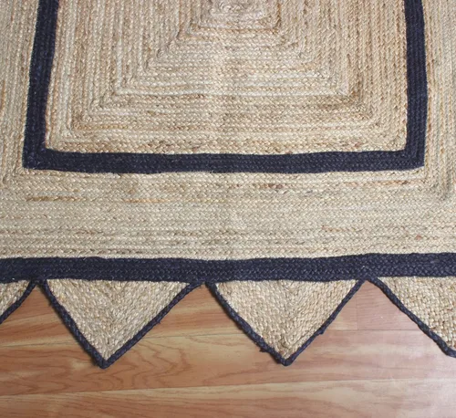 Miniatura 7 de Alfombra de borde festoneado, alfombra tejida a mano de yute natural, 2 x 3 pies, color beige y negro, alfombra de sisal trenzada Kilim para sala