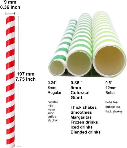 Miniatura 2 de Smoothies Pajitas desechables de papel de 0.354 in 0.35 pulgadas de ancho para batidos gruesos, jugo, maltas granizadas, bebidas congeladas jumbo