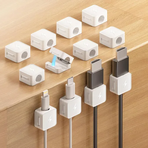 Miniatura 19 de Clips magnéticos para cables [bloqueo 1s], organizador de cables adhesivos para mesita de noche, paquete de 6 clips de gestión de cables