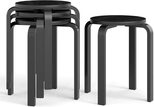 Miniatura 11 de COSTWAY Juego de 4 taburetes apilables de madera curvada, sillas de mostrador sin respaldo de 18 pulgadas de altura con parte superior redonda
