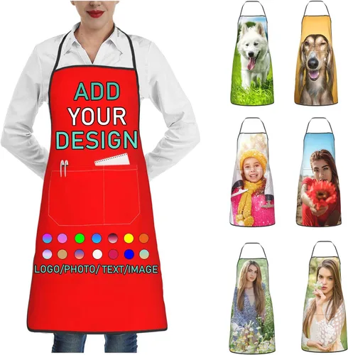Miniatura 27 de Delantal personalizado con 2 bolsillos, personalizable con nombre, texto, logotipo, foto, cocina, horneado, delantal de cocina para mujeres y hombres
