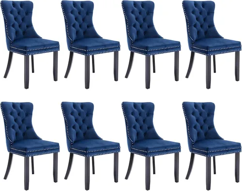 Miniatura 56 de SoarFlash Juego de 2 sillas de comedor de tela de lino, sillas de comedor tapizadas con ribete de cabeza de clavo y patas de madera de color claro