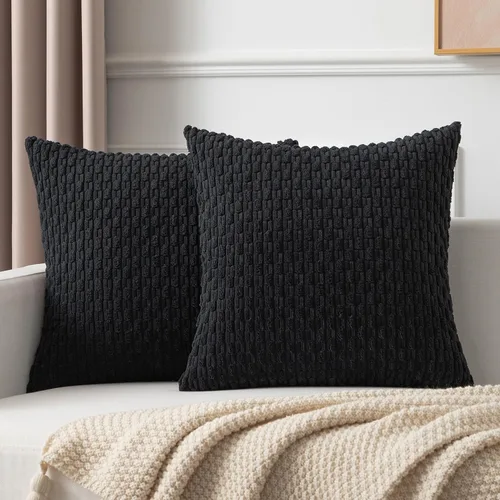 Miniatura 11 de Kevin Textile - Juego de 2 fundas de almohada decorativas de pana de 22 x 22 pulgadas, suaves, estilo bohemio, a rayas, decoración moderna del hogar