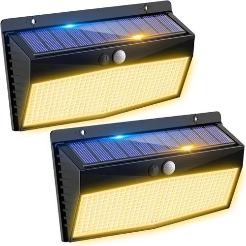 Miniatura 14 de 368 luces LED solares para exteriores con sensor de movimiento, valla solar con 3 modos de iluminación, seguridad alimentada, impermeable