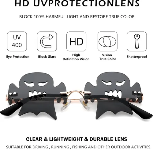 Miniatura 2 de DeBuff Gafas de sol de Halloween sin montura para mujeres y hombres, para fiesta, lindos bailes de graduación, cosplay, fuego, llama, estrella
