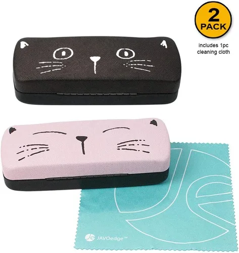 Miniatura 2 de JAVOedge Paquete de 2 Funda de almacenamiento de lentes con diseño de cara de gato multicolor con tela de microfibra