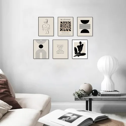 Miniatura 9 de KBKBART Matisse - Impresiones artísticas para pared, póster abstracto de arte de pared de Matisse, negro y beige, línea de cuerpo para mujer, hojas