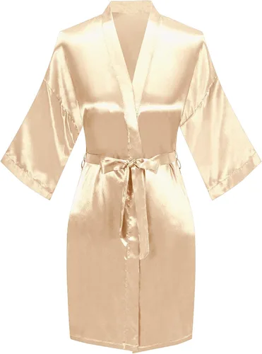 Miniatura 6 de Bata de boda para mujer, para novia, dama de honor, corta, de satén, kimono, batas de seda para prepararse, fiesta nupcial