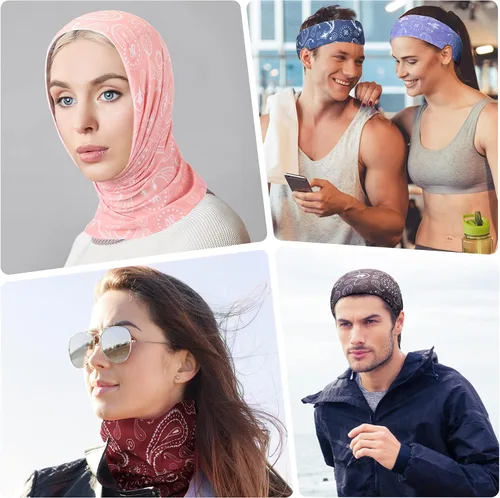 Miniatura 6 de Jiuguva 26 piezas de polaina de cuello para hombre, diadema bohemia, envoltura para la cabeza, a granel, senderismo, bufanda sin costuras, bandana