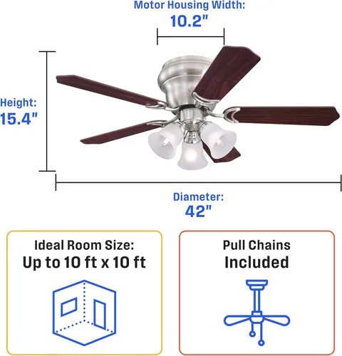 Miniatura 10 de Westinghouse Contempra Trio - Ventilador de techo de 42 pulgadas con luz, ventilador de techo de níquel cepillado para interiores para habitaciones
