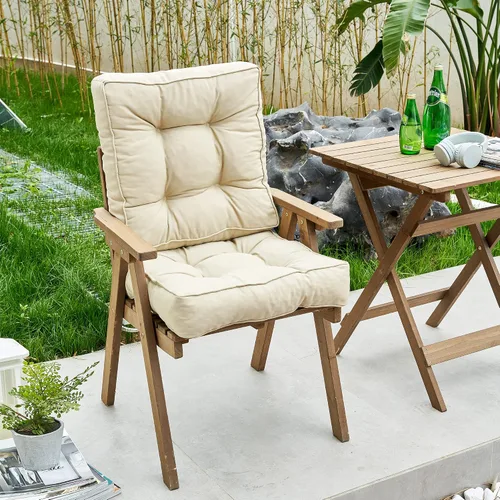 Miniatura 3 de ARTPLAN Cojín de asiento para exteriores, cojín cuadrado grueso para silla de mimbre de patio con lazo, juego de 2, 19 x 19 x 5 pulgadas, beige