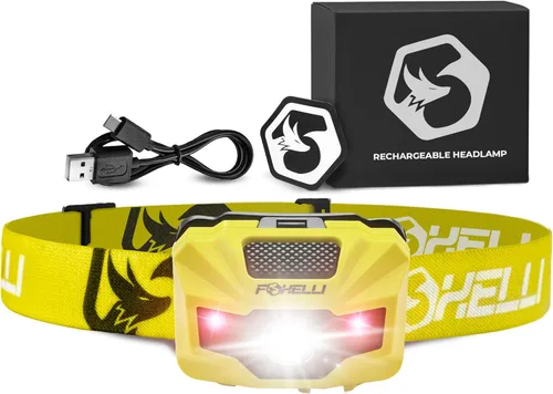Miniatura 10 de Foxelli Linterna frontal LED recargable USB‑C – Ultraligero 2.4 oz y brillante 180 lúmenes – Luz roja/blanca, 5 modos, IPX5 impermeable, 40 horas
