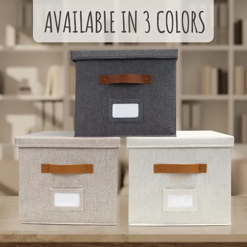 Miniatura 7 de Caja organizadora de archivos decorativa, juego de 2 – Archivadores plegables de lino con asas son perfectos para almacenar todos tus documentos