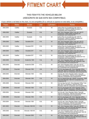 Miniatura 6 de Compresor de A/C de repuesto y kit de secador de receptor, elección mecánica para Silverado Escalade 00-06