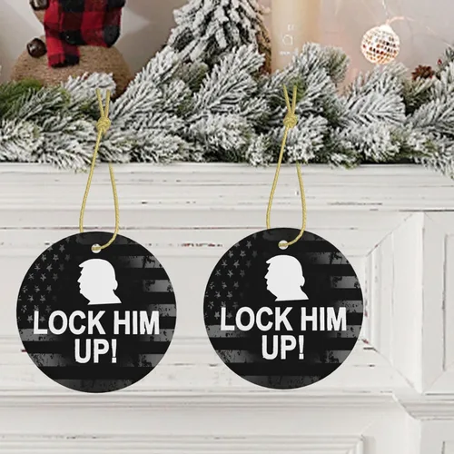 Miniatura 8 de Lock Him Up Anti Donald Trump Adornos de cerámica Decoración colgante personalizado Adorno colgante de Navidad para decoración del hogar