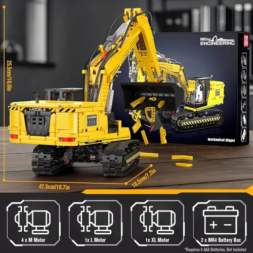 Miniatura 5 de Mould King - Juegos de construcción de excavadora RC, 13112 Kits de modelo de ingeniería con control remoto APP, conjuntos de vehículos