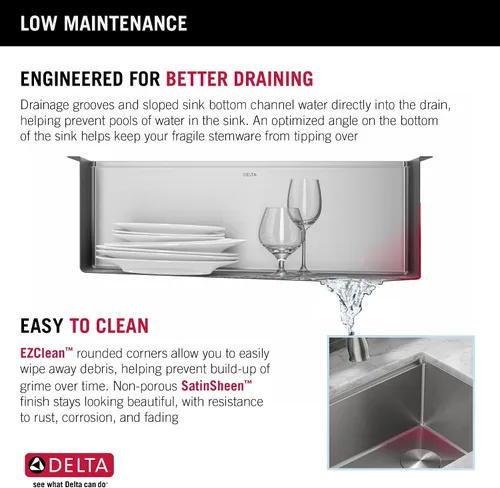 Miniatura 8 de DELTA FAUCET 95B932-27S-SS Lorelai - Lavaplatos para estación de trabajo de cocina, montaje bajo encimera, de acero inoxidable, tarja individual