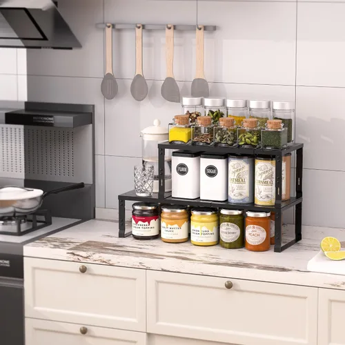 Miniatura 2 de Organizador de Estante de Metal Ajustable y de Alta Resistencia - Estante de Almacenamiento Expandible y Apilable para Despensa para Cocina, Baño