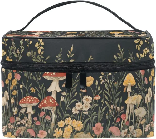 Miniatura 27 de Bolsa de Maquillaje, Estuche de Maquillaje Organizador de Viaje con Diseño de Calavera y Flores, Estuche de Cosméticos, Bolsas de Aseo para Niñas