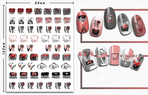 Miniatura 2 de Calcomanías de uñas para San Valentín, 3D autoadhesivas, lindas calcomanías de uñas, calcomanías románticas de amor, corazón de dibujos animados