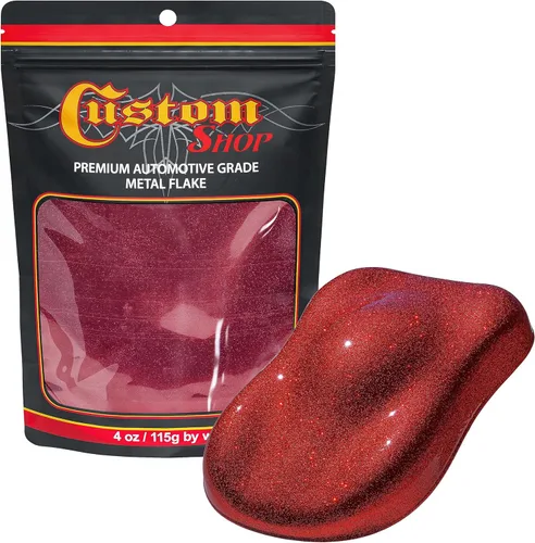 Custom Shop Escamas de metal para pintura automotriz, rojo fuego, escamas de metal micro de 4oz .004" para pintura de automóvil, aditivo de pinturas