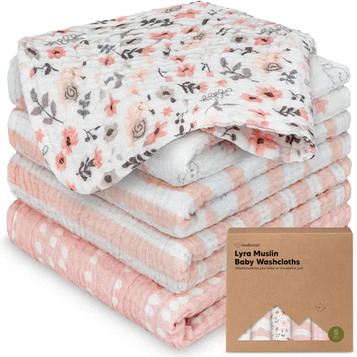 Miniatura 19 de Paquete de 5 paños de muselina para recién nacidos, 12 x 12 pulgadas, suaves y absorbentes, de muselina de algodón orgánico, para bebés, niñas