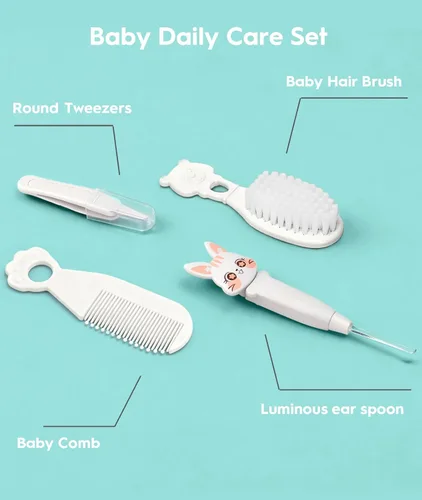 Miniatura 3 de Kit de cuidado de la salud y aseo para bebés, kit de cortadora de uñas de seguridad eléctrica, kit de cuidado para recién nacidos con peine de Blanco