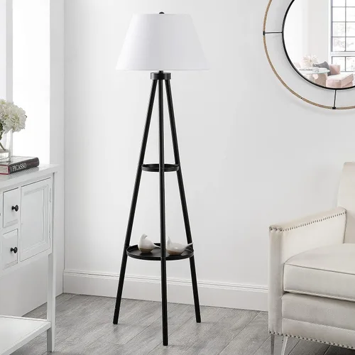 Miniatura 3 de SAFAVIEH Lighting Collection Dorea - Lámpara de pie moderna con trípode de mesa de doble bandeja, color negro, 63 pulgadas (bombilla LED incluida)