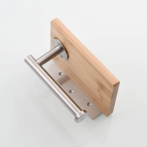 Miniatura 7 de Tecmolog Soporte de rollo de papel de acero inoxidable Soporte de pared para papel higiénico con estante de almacenamiento de madera, níquel Níquel