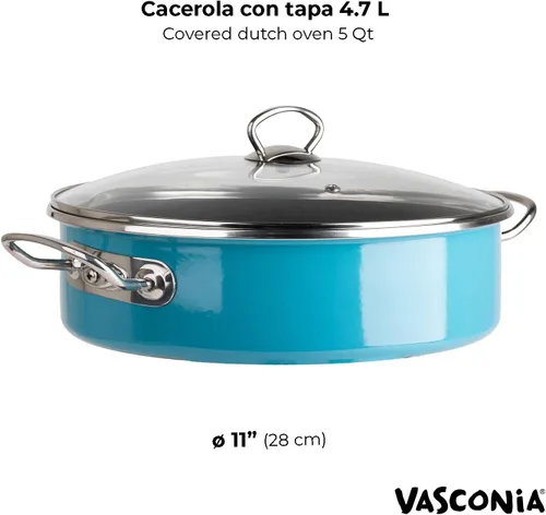 Miniatura 3 de Vasconia Elegance - Cacerola de 5 cuartos con tapa de vidrio (verde azulado) apta para lavavajillas, parrilla y horno hasta 480 ℉