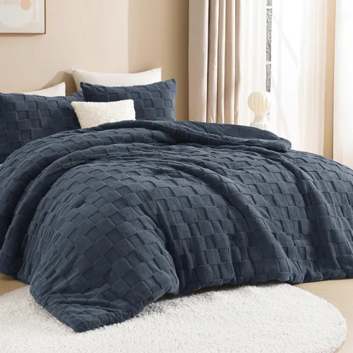 Miniatura 13 de Litanika - Juego de edredón esponjoso tamaño individual color beige, 3 piezas, ropa de cama de sherpa de felpa cálida para invierno, juego de cama
