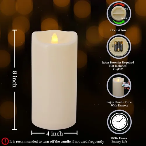 Miniatura 2 de Velas Grandes Sin Llama con Control Remoto y Temporizadores para Exteriores Impermeables, 8" x 4" Funcionan con Baterías Velas LED Parpadeantes de 2