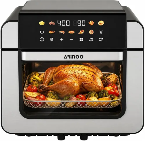 Combo de horno tostador con freidora de aire de 16 cuartos con revestimiento de cerámica sin PFAS y ventana de visión, horno de convección XL 9 en